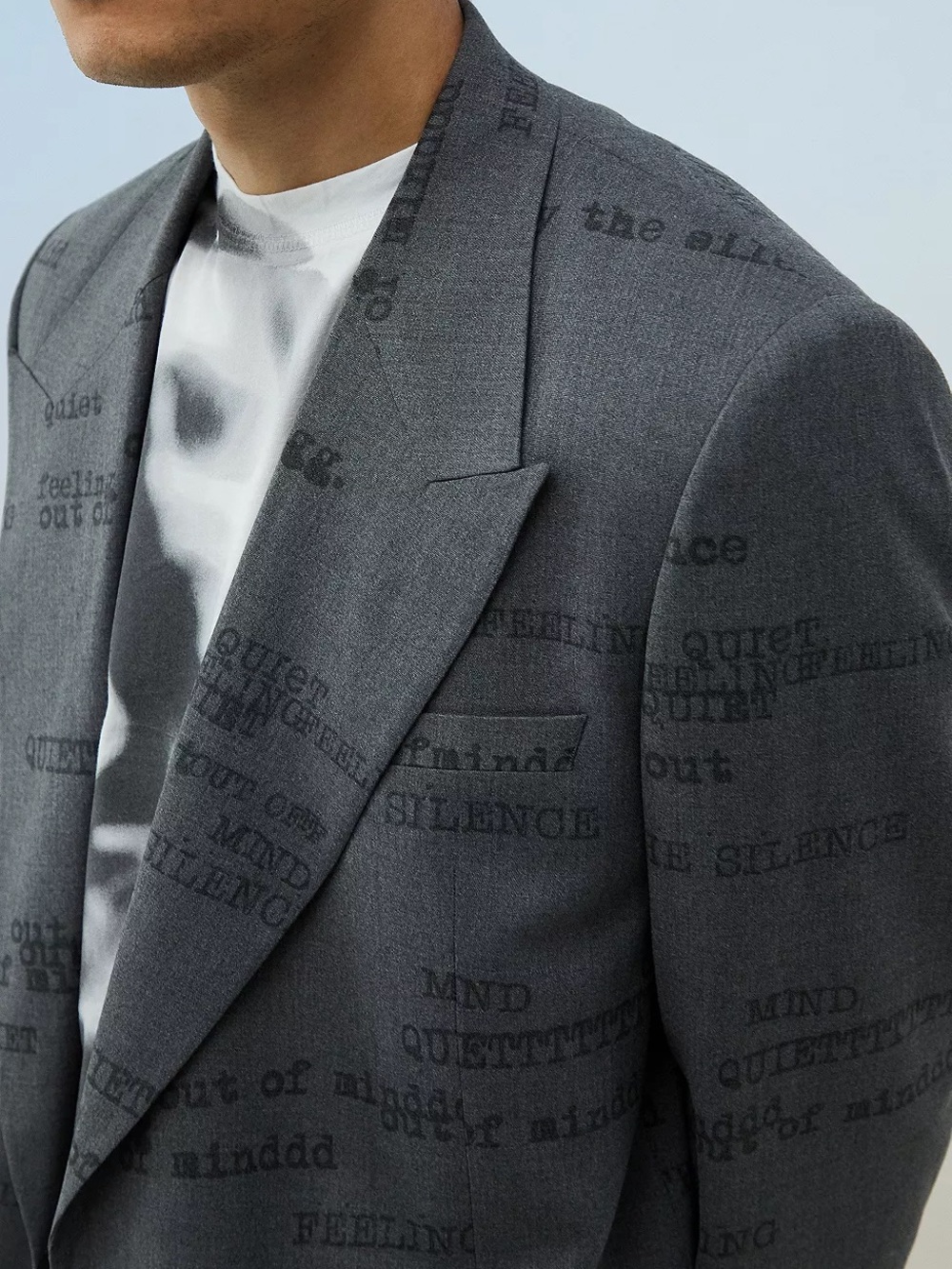 Jaded London unisex oversized suit jacket in gray with all over typewriter print